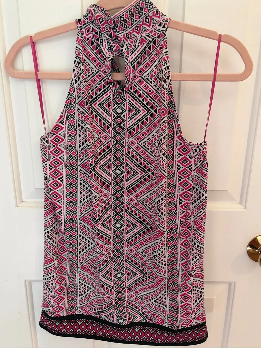 Michael Kors Pink Black Geometric Halter-Neck Top